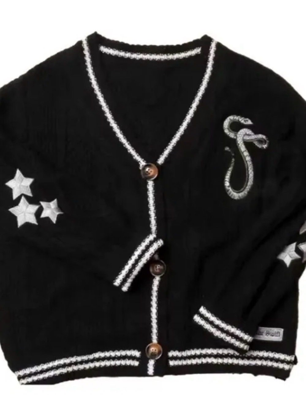 Taylor Swift Reputation  V-Neck Cardigan with White Trim and Embroidered Accents
